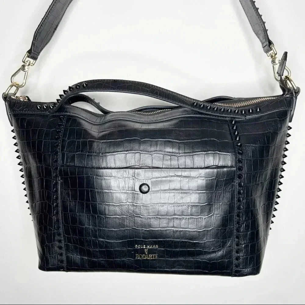 Cole Haan Rodarte Black Croc-Embossed Satchel purse - Picture 1 of 15